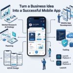 Business idea transformed into a successful mobile app through planning, design, development, and testing