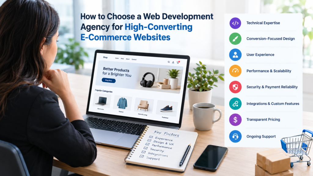 E-commerce website design with product listings, shopping cart, and conversion-focused user interface