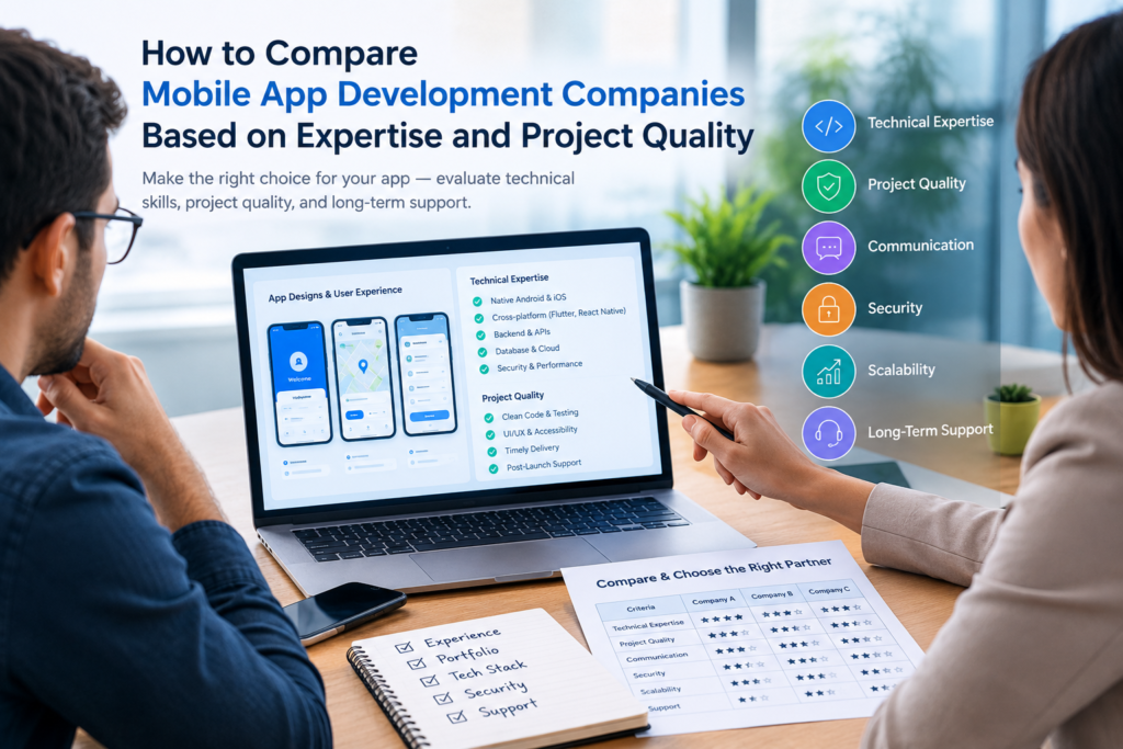 Compare mobile app development companies based on technical expertise and project quality