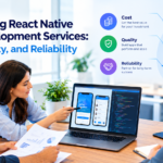 Business professionals comparing mobile app development proposals, technical quality, cost, and reliability