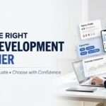 Business professionals comparing mobile app development agencies, client reviews, portfolios, and project proposals on B2B platforms.