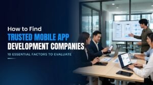 Business professionals evaluating a trusted mobile app development company and app project proposal